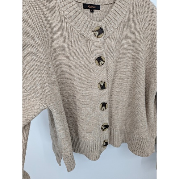 Quince Cardigan Sweater Womens Small Beige Organic Cotton Button Front Chunky - Picture 2 of 8